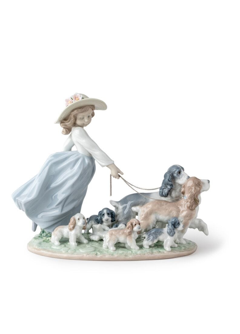 Lladro Puppy Parade Girl with Dogs Figurine