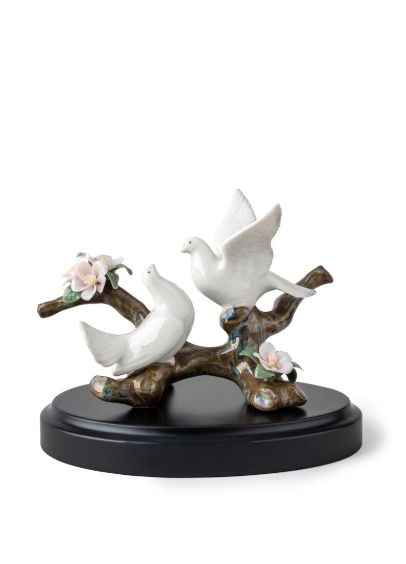 Lladro Doves on A Cherry Tree Figurine