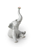 Lladro Baby Elephant with Pink Flower Figurine