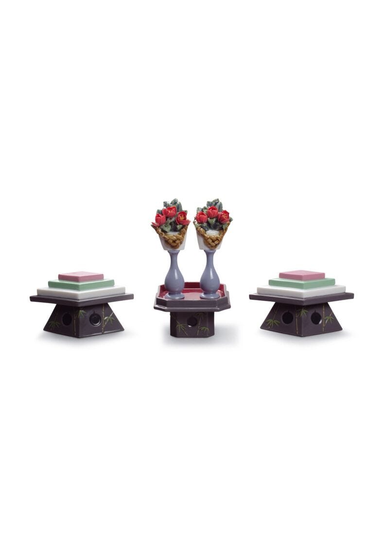 Lladro Tables for Sweets and Peach Flowers Figurine