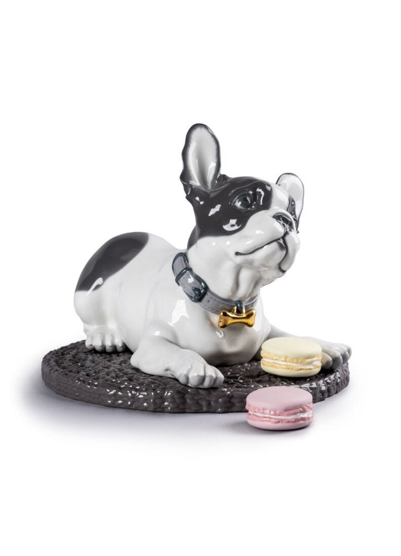Lladro French Bulldog with Macarons Dog Figurine
