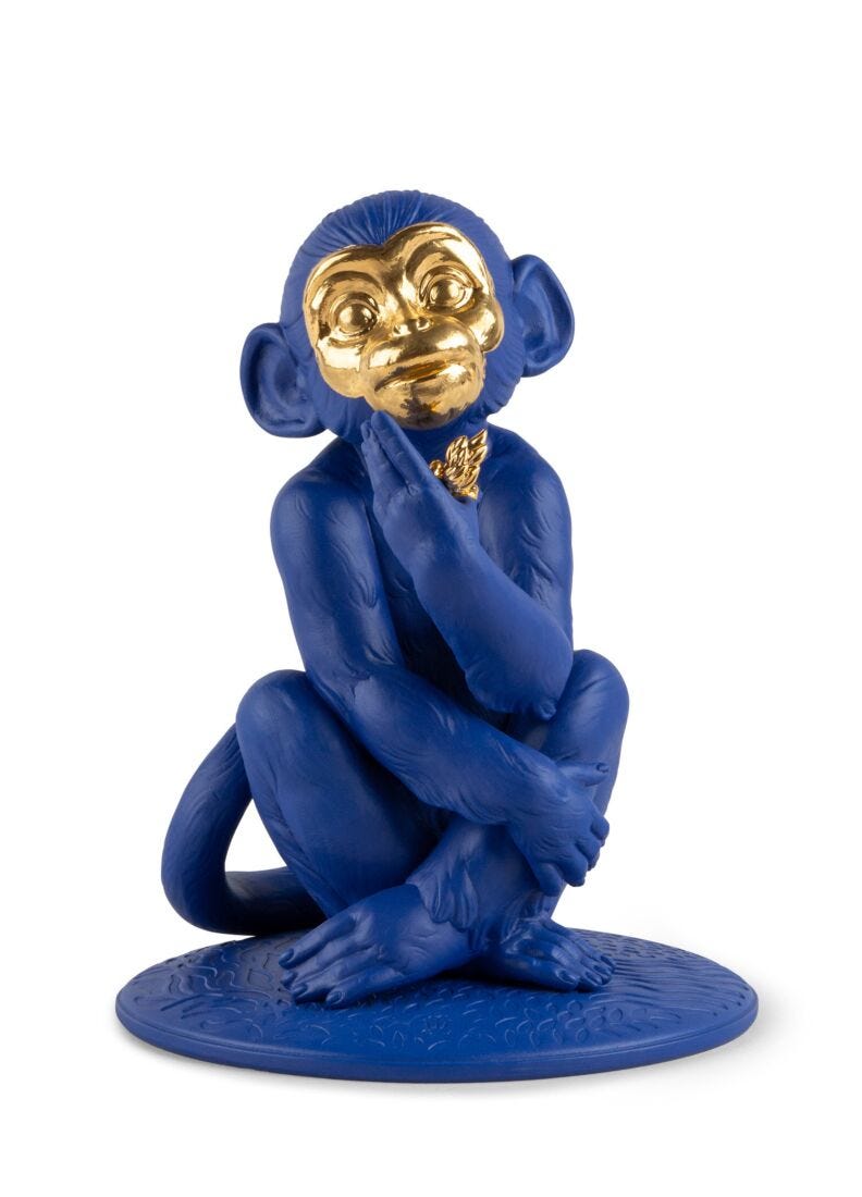 Lladro Little Monkey Sculpture Blue Gold Limited Edition