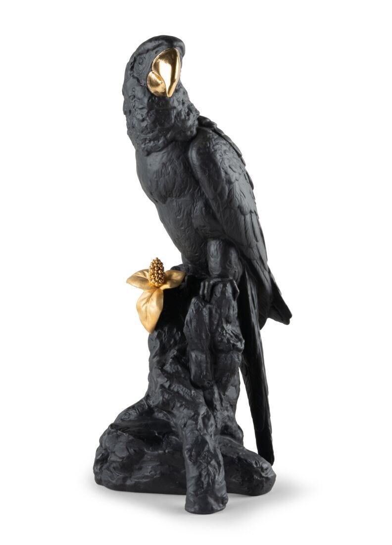 Lladro Macaw Bird Sculpture Black Gold Limited Edition