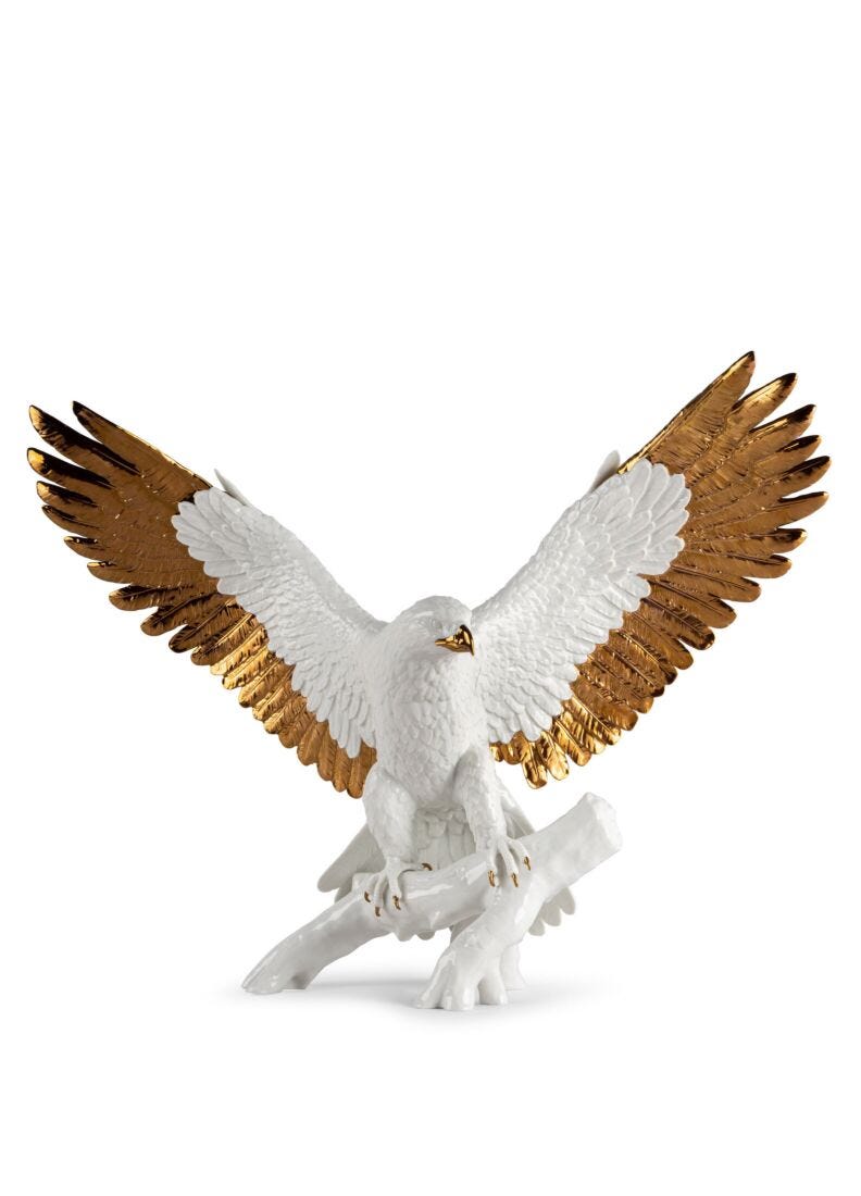 Lladro Freedom Eagle Sculpture White and Copper