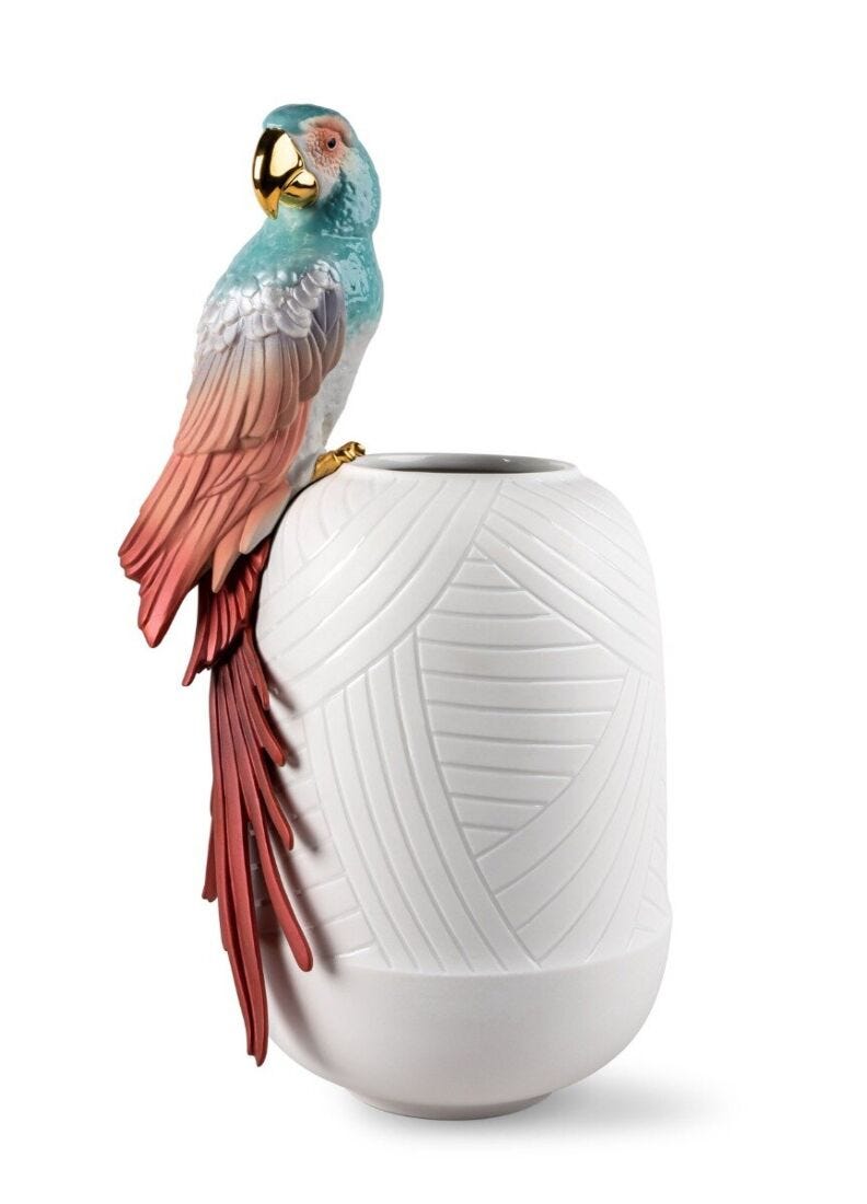 Lladro Macaw Bird Vase Red