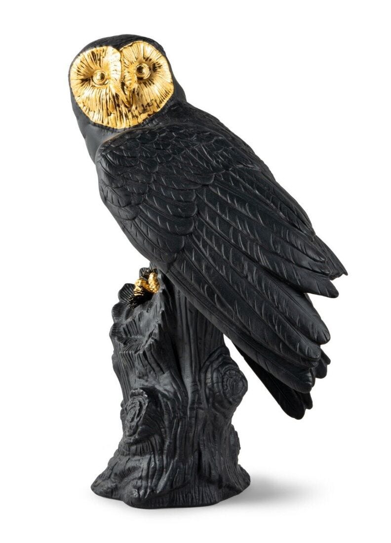 Lladro Owl Sculpture Black Gold Limited Edition
