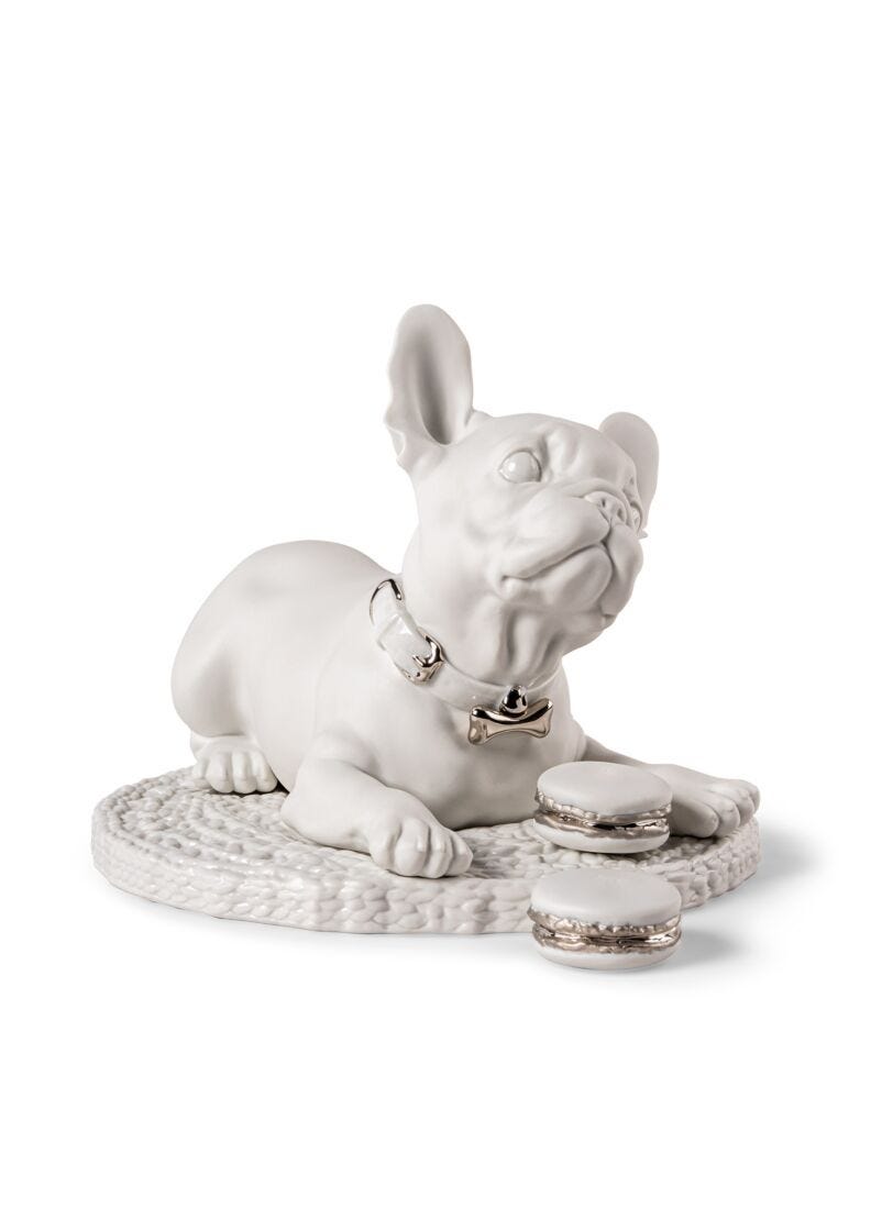 Lladro French Bulldog with Macarons Sculpture Re-Deco