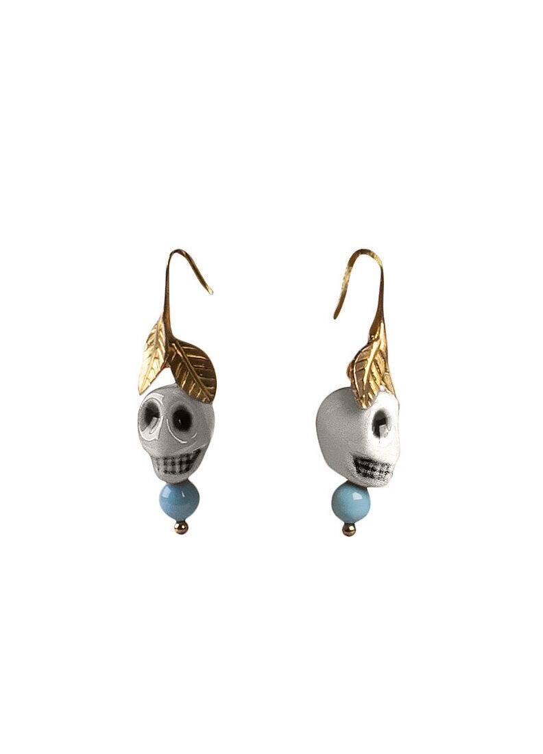 Lladro Frida Kahlo Skull Earrings White