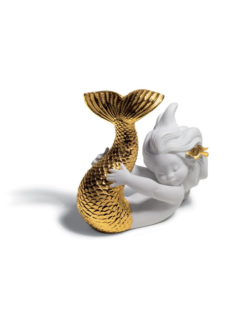 Lladro Playing at Sea Mermaid Figurine Golden Lustre