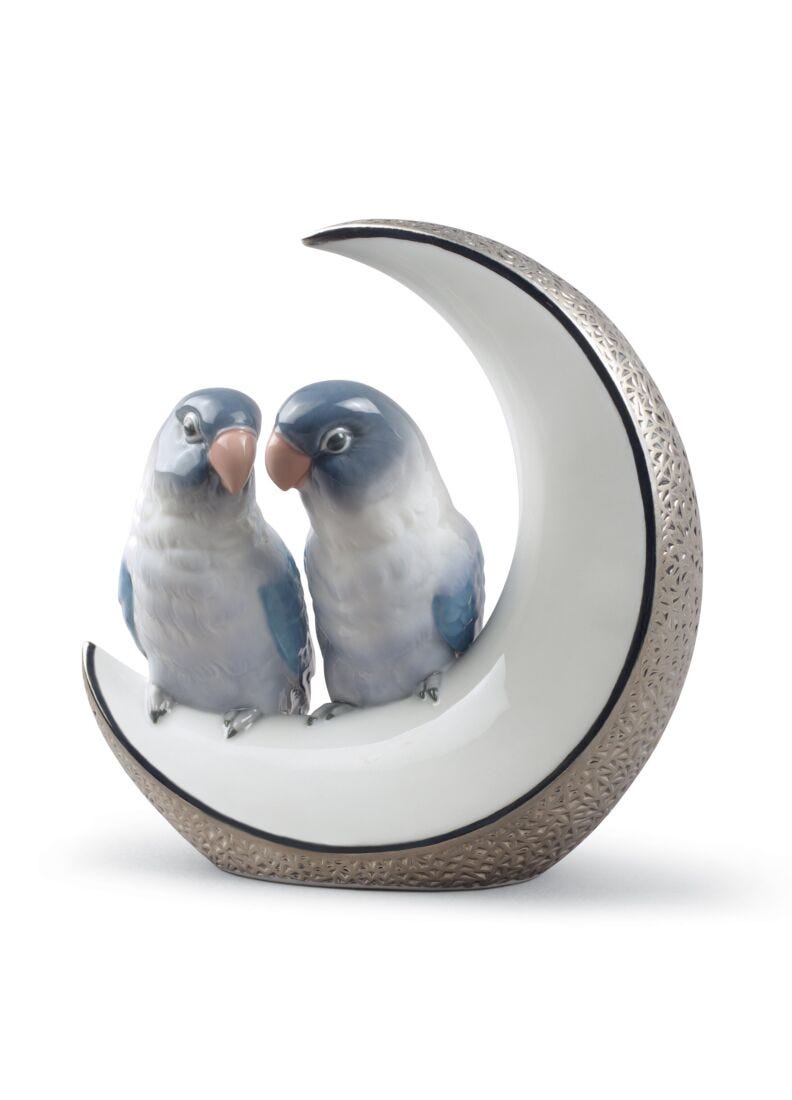 Lladro Fly Me to The Moon Birds Figurine Silver Lustre