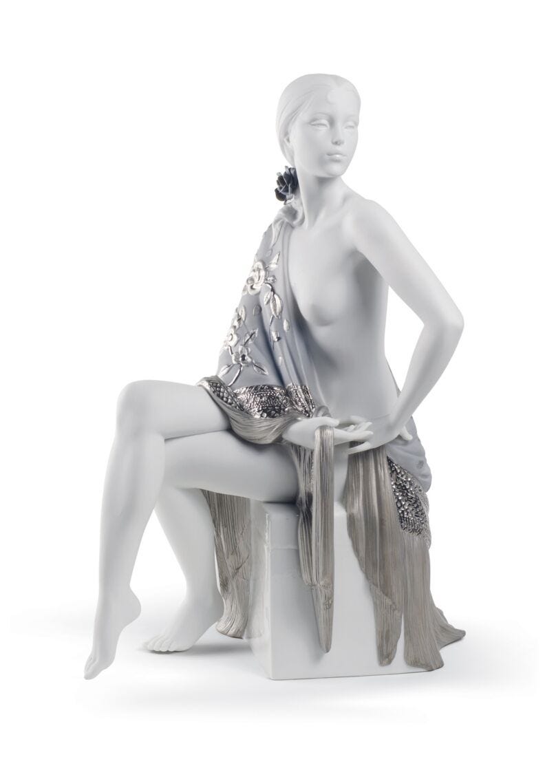 Lladro Nude with Shawl Woman Figurine Silver Lustre
