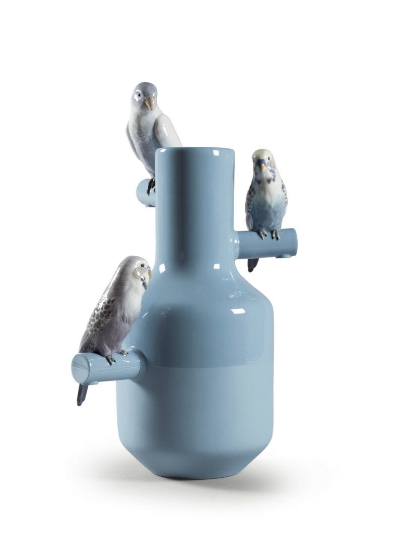Lladro Parrot Parade Vase Blue
