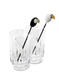 Lladro Toucan 2 Tall Crystal Glasses and 2 Stirrers Set Golden Luster