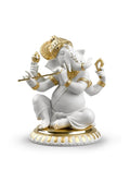 Lladro Bansuri Ganesha Figurine Golden Lustre