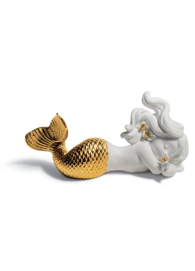 Lladro Day Dreaming at Sea Mermaid Figurine Golden Lustre