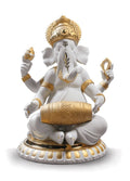 Lladro Mridangam Ganesha Figurine Golden Lustre