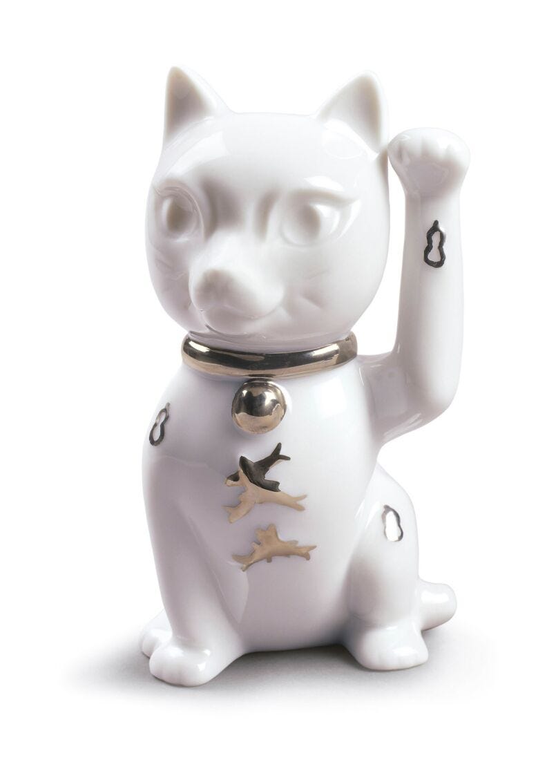 Lladro Maneki Neko Figurine Silver Lustre