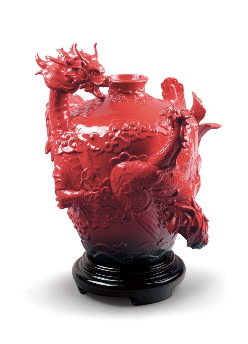 Lladro Dragon and Phoenix Vase