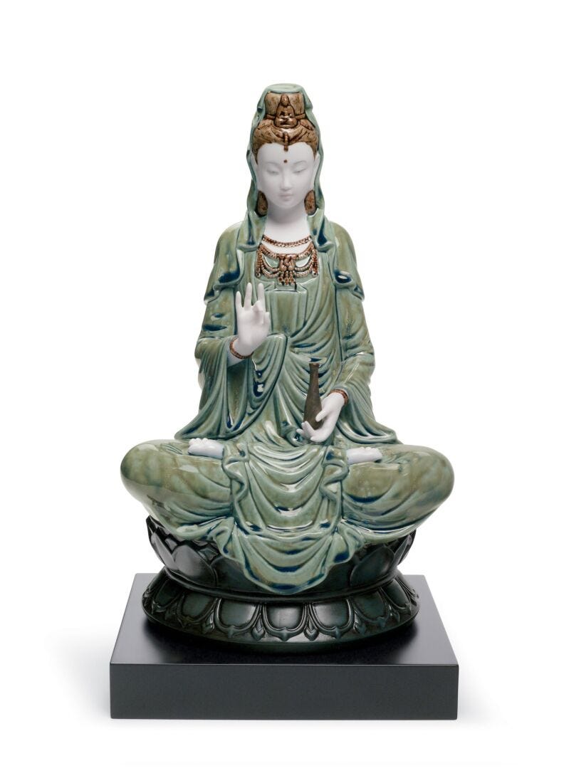 Lladro Kwan Yin Figurine Green