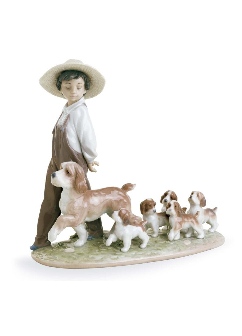 Lladro My Little Explorers Boy with Dogs Figurine