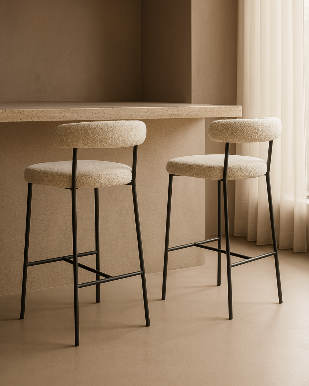 Tommy Franks Alita stool in Chex Polar bouclé