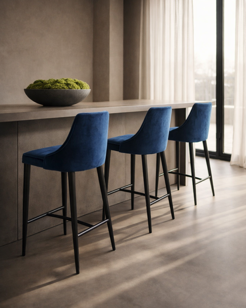 Tommy Franks Alain bar stool in navy velvet