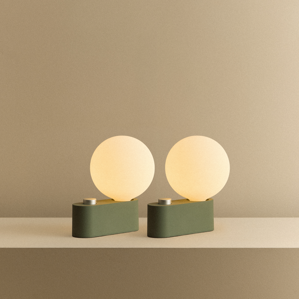 Tala Alumina Multi-Use Lamp in Sage - Set of 2 shown illuminated