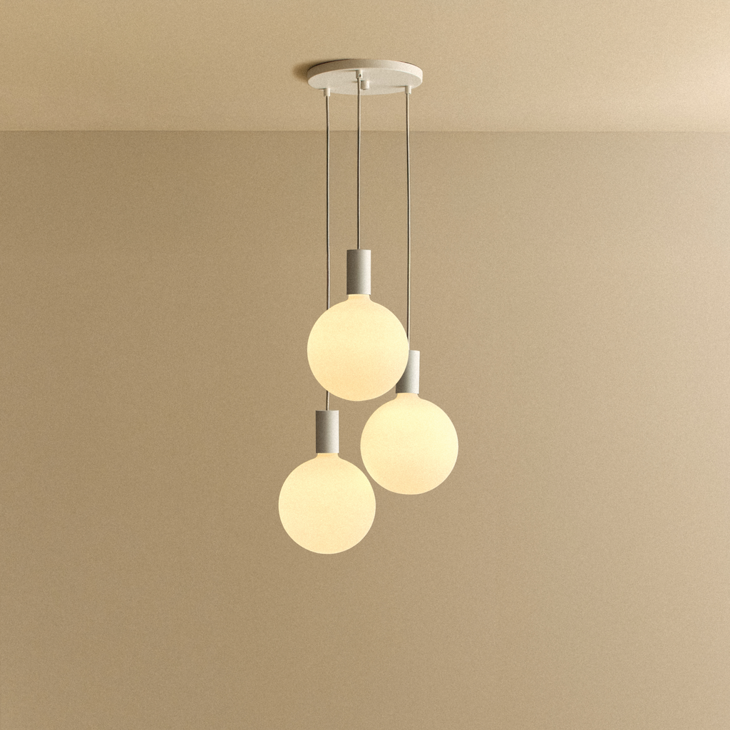 Tala Alumina Triple Pendant + Sphere V shown illuminated