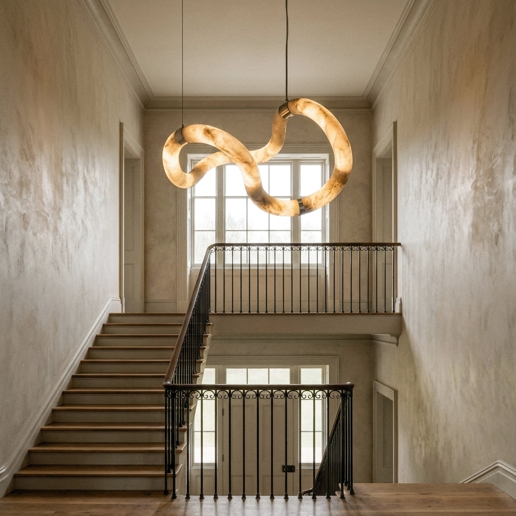 Araco Lumière Frozen Aven natural alabaster pendant light, alternate view