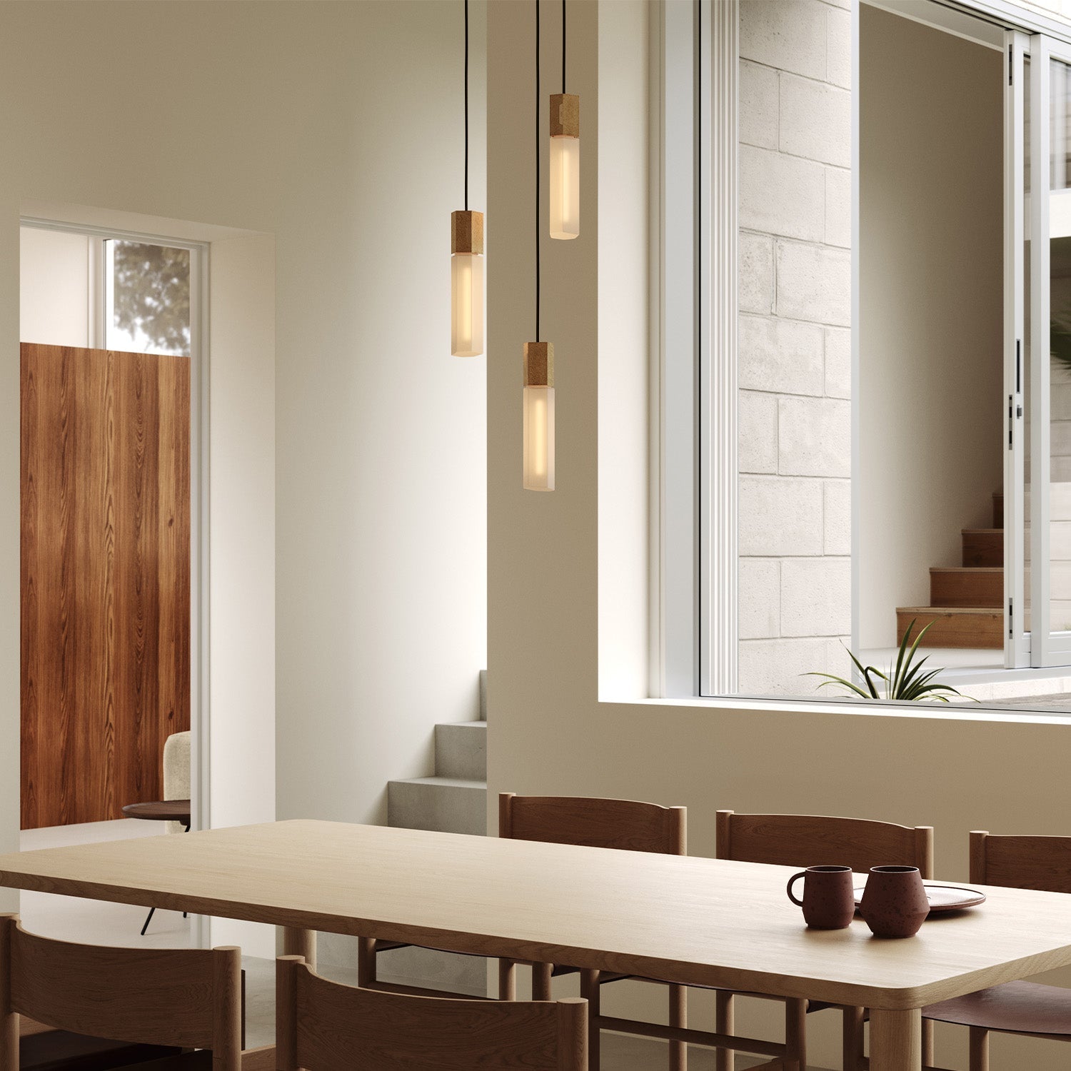 Tala Basalt Triple Pendant in Brass