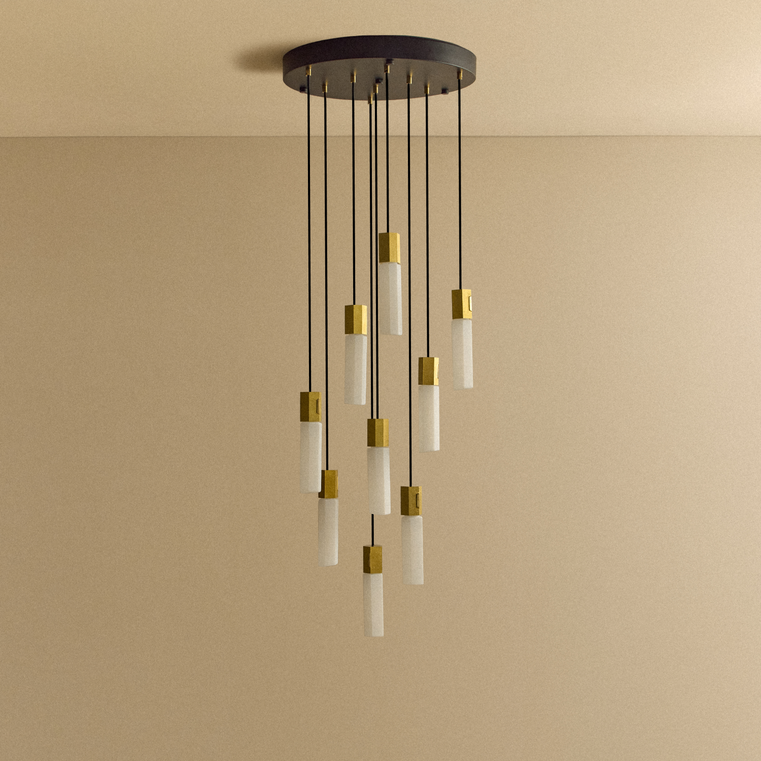 Tala Basalt Nine Pendant in Brass shown unlit