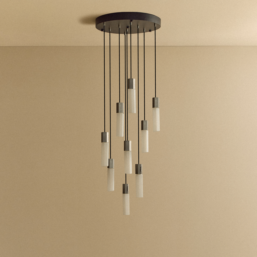 Tala Basalt Nine Pendant in Stainless Steel shown unlit