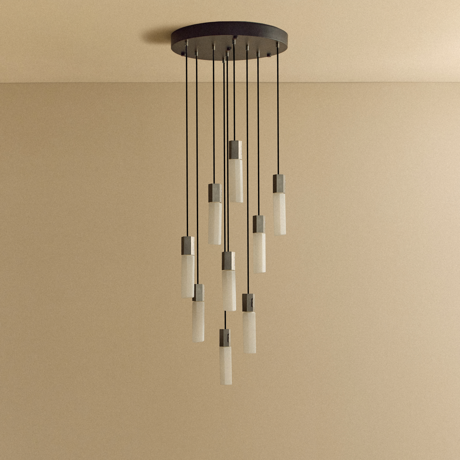 Tala Basalt Nine Pendant in Stainless Steel shown unlit