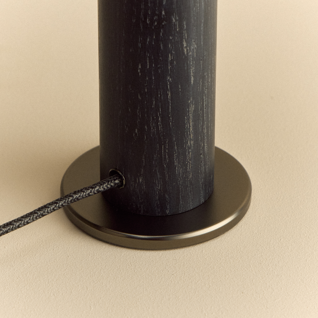 Tala Knuckle Table Lamp in Blackened Oak + Oval close-up detail of the finish