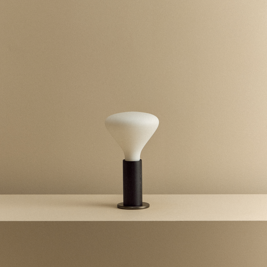 Tala Knuckle Table Lamp in Blackened Oak + Noma shown unlit