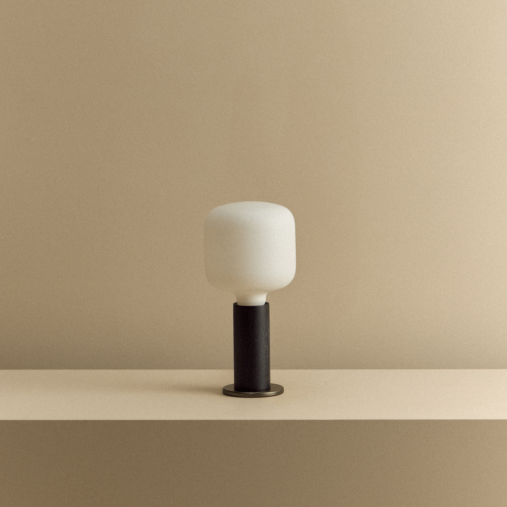 Tala Knuckle Table Lamp in Blackened Oak + Oblo shown unlit