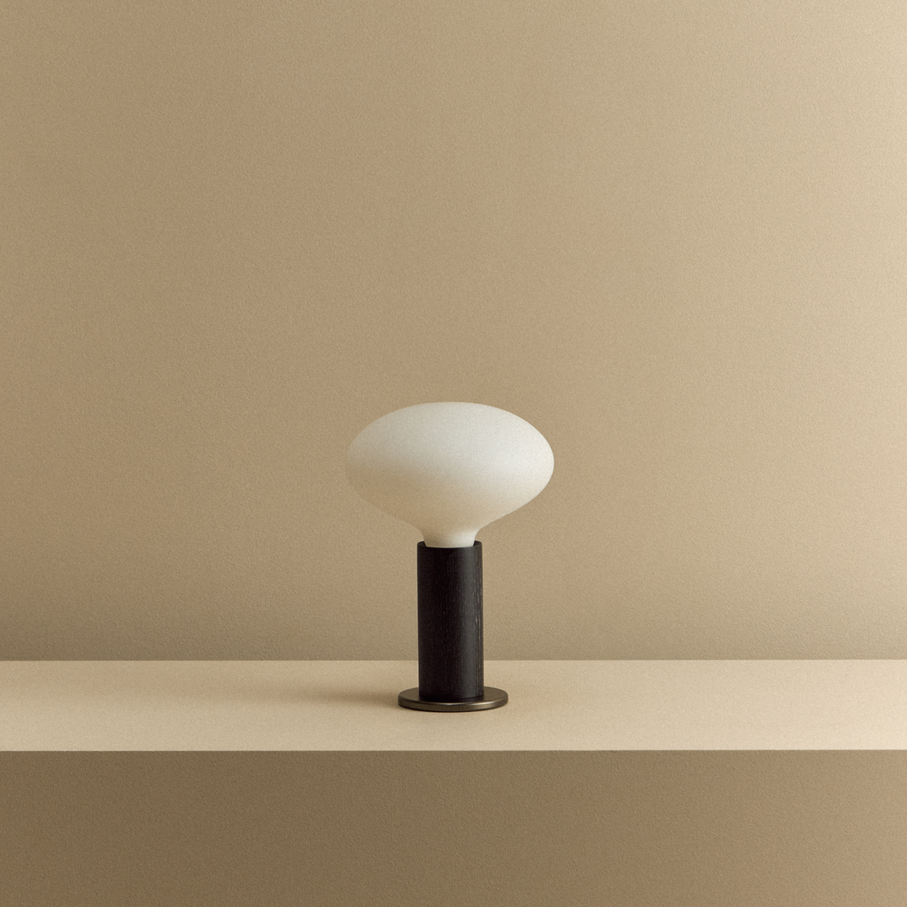 Tala Knuckle Table Lamp in Blackened Oak + Oval shown unlit