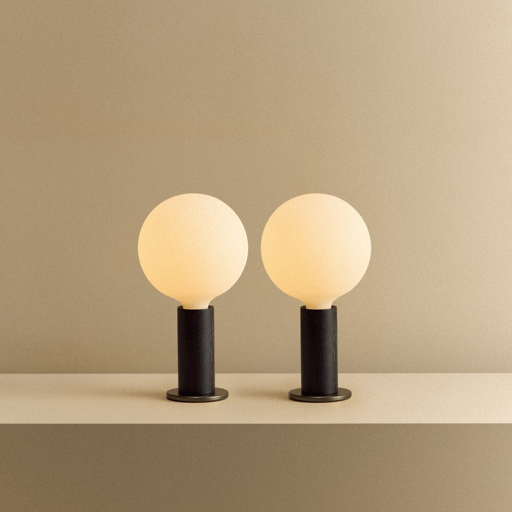 Tala Knuckle Table Lamp in Blackened Oak + Sphere IV Set
