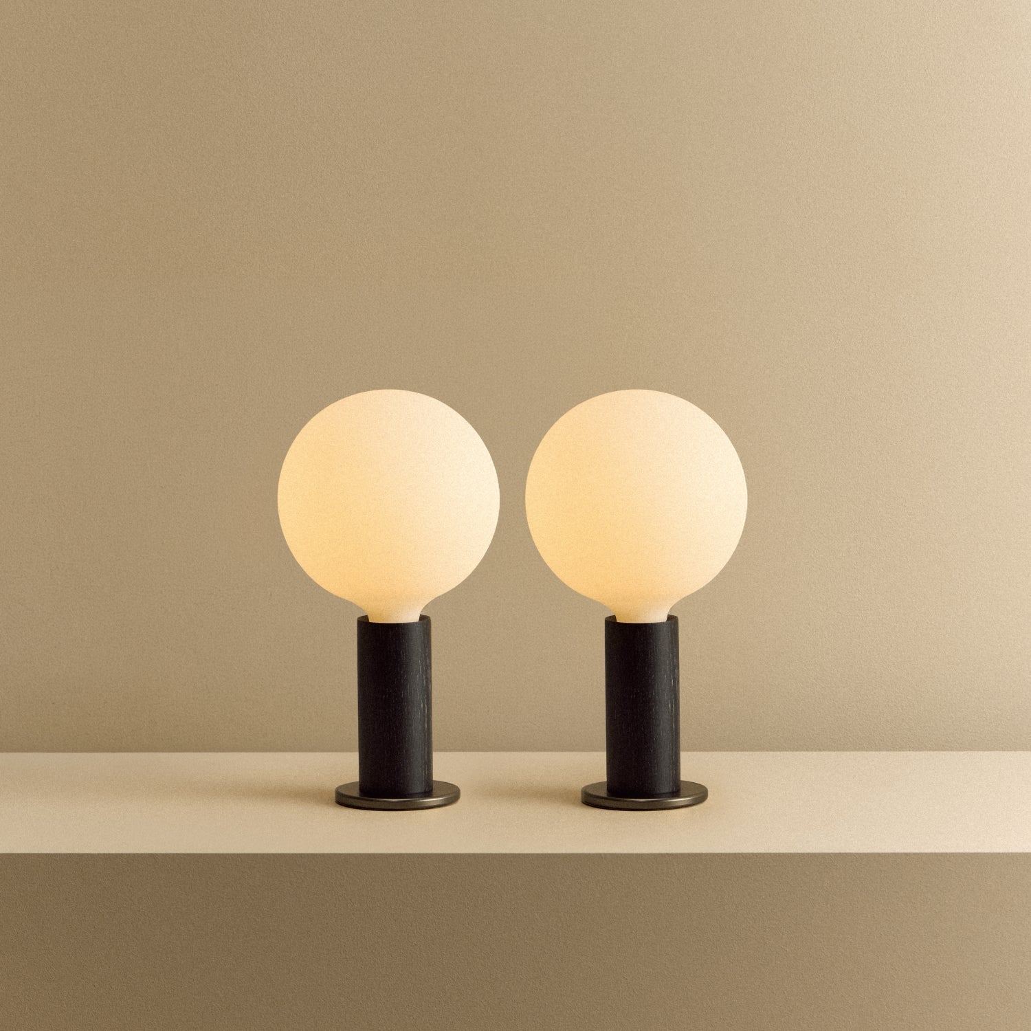 Tala Knuckle Table Lamp in Blackened Oak + Sphere IV Set