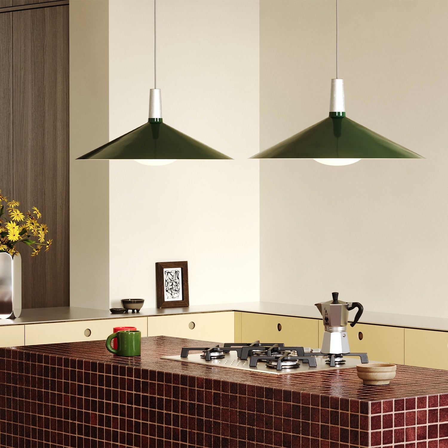 Tala Bower Pendant Light Large in Dark Green in a styled interior setting