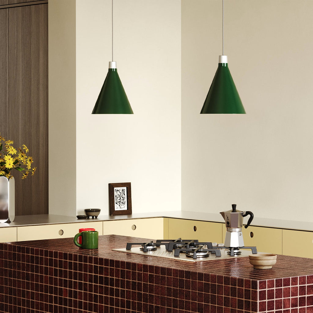 Tala Bower Pendant Light Small in Dark Green in a styled interior setting