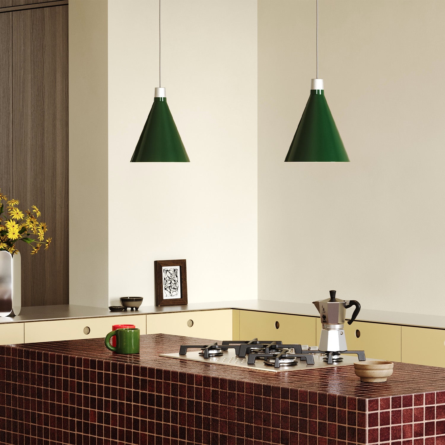Tala Bower Pendant Light Small in Dark Green in a styled interior setting