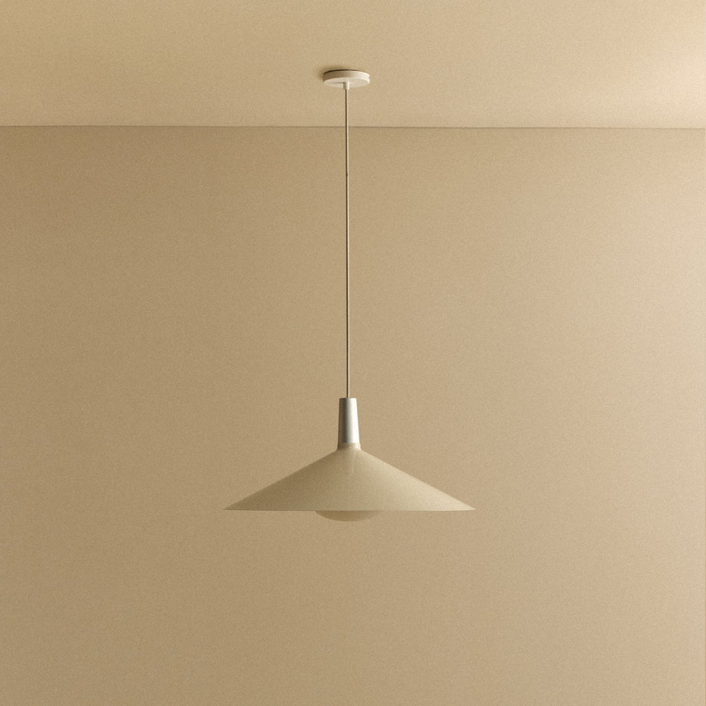 Tala Bower Pendant Light Large in Oyster White + Oval II shown unlit