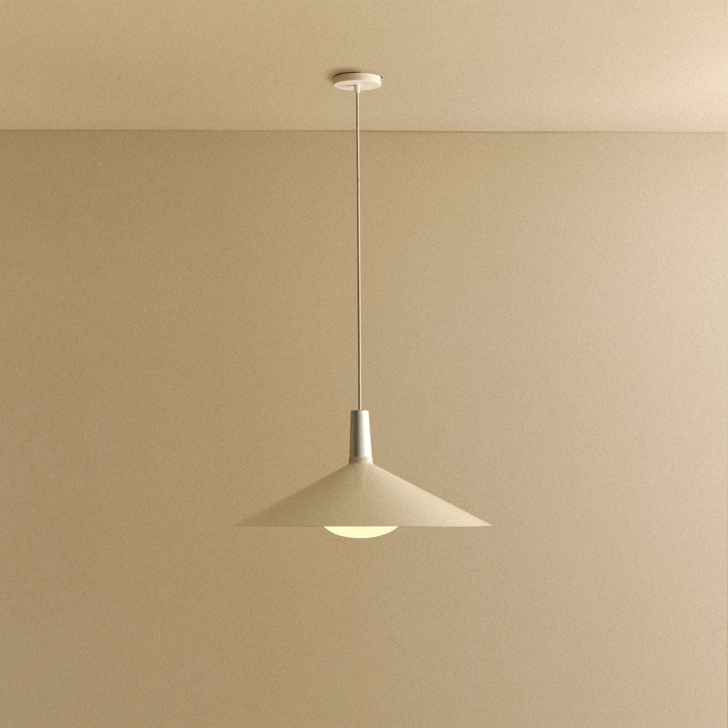 Tala Bower Pendant Light Large in Oyster White + Oval II shown illuminated