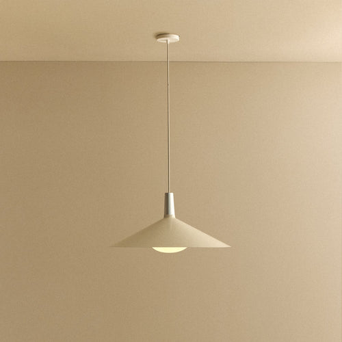 Tala Bower Pendant Light Large in Oyster White + Oval II shown illuminated