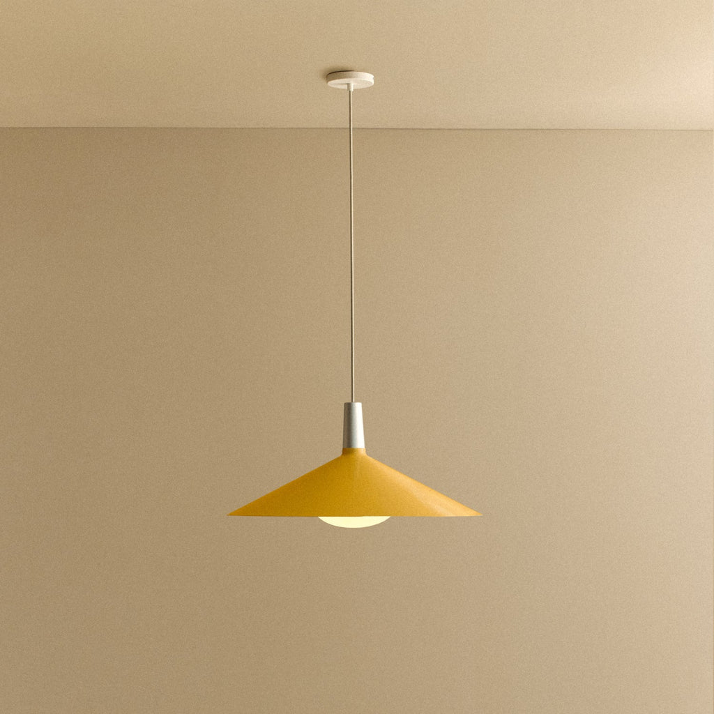Tala Bower Pendant Light Large in Yellow + Oval II shown illuminated