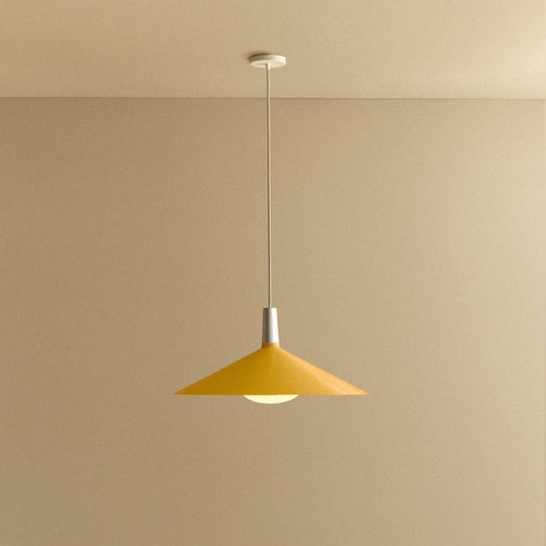 Tala Bower Pendant Light Large in Yellow + Oval II shown illuminated