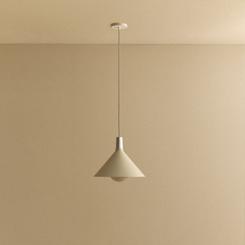 Tala Bower Pendant Light Medium in Oyster White + Sphere IV shown unlit