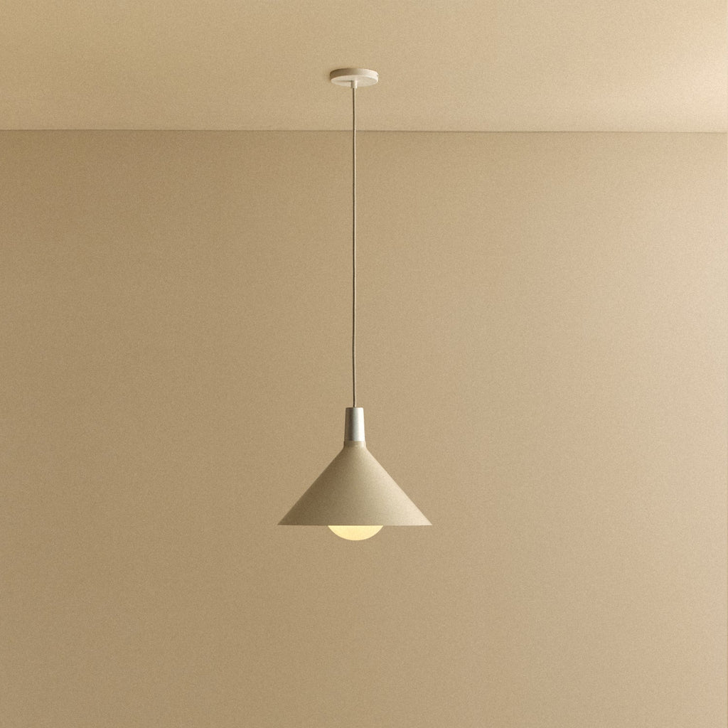 Tala Bower Pendant Light Medium in Oyster White + Sphere IV shown illuminated