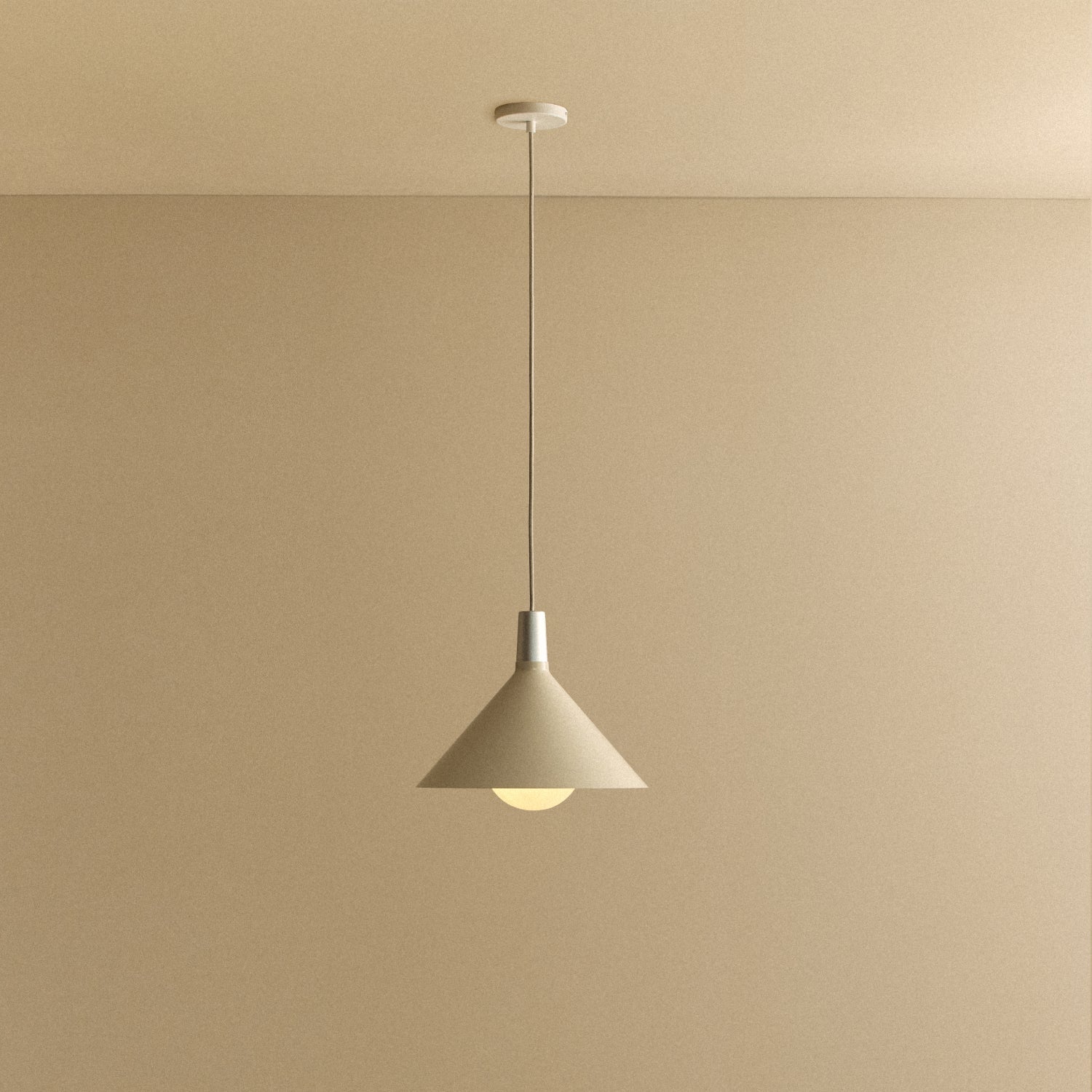Tala Bower Pendant Light Medium in Oyster White + Sphere IV shown illuminated